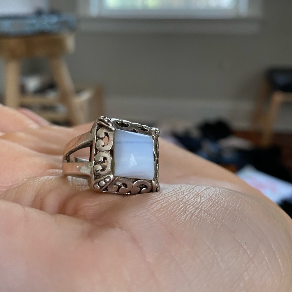 Silver light blue tourmaline ring size 8